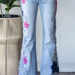 Oli & Hali Embroidered Flower Jeans in Denim/Pink Combo NWT MEDIUM Blue Size L Photo 0