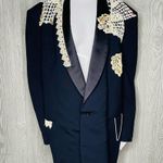 Harry Oliver fine trailer suit jacket blazer crochet Doiley detail & rhinestones Blue Size L Photo 1