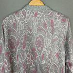 Vintage Paisley Sweatshirt Polo Women Gray‎ Metallic Pink Long Sleeve Medium Top Gray Photo 4