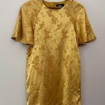 Lulus Blossom Golden Yellow Floral Jacquard Shift Dress Lightweight Satin Sz S Photo 1