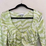 Ganni  Zebra Stripe Organic Silk Stretch Ruched Blouse Green 36/S Margarita Photo 5