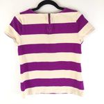 Loft Ann Taylor  Knit Top Zipper Short Sleeve Striped Cotton Purple Beige S Photo 1