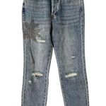 Free People NWT Sandrine Rose High Rise Palm Tree Straight Distressed Jeans 24 Photo 0