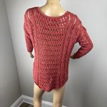 American Eagle Red/Orange Crochet Knit Sweater Women's Open Weave Boat Neck 3/4 Sleeve Photo 5