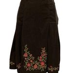 Dress Barn Skirt Corduroy Brown Embroidery Size 14 Midi Length Side Zipper Photo 0