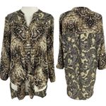 Figueroa and Flower New  Snake Paisley Print Mix Button Down Blouse Tan Photo 3