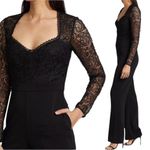 Monique Lhuillier Lace Flare Leg Jumpsuit Pockets Jet Black Size 2 Photo 2