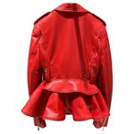 Madonna & Co Luxe Zip Detail Leather Peplum Biker Moto Jacket in "Welsh Red" NWT Red Size L Photo 3