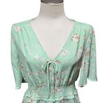 Lily White  V-Neck Flowy Top Floral Green Pink XL Photo 1