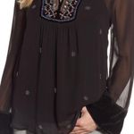 Velvet by Graham & Spencer Becky Beaded Velvet Georgette Black Sheer Blouse XS Photo 0