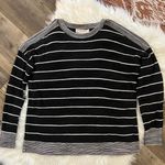 Loft Black Striped Cold Shoulder Pullover Sweater Photo 2
