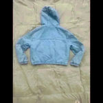 Denim Jean Hoodie Zip Cropped Jacket Sherpa Lined Blue Women's S Ashley Vintage Photo 3