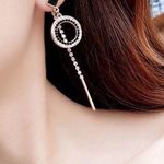 Women's Diamond Long Metal Chain Drop Hoop Earrings Gold Photo 5