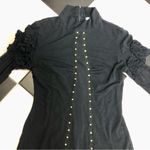 Dzhavael Couture Stretchy Mini Dress Long Sleeve Studded Beaded Unique European Black Size 10 Photo 4