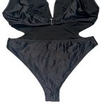 Womens Swimsuit One Piece Black Size Large Cutout Plunging Neck High Thigh Sexy Photo 3