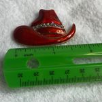 Cowgirl Cowboy Hat Red Enamel Painted Rodeo Rhinestone Pin Brooch Horse Show Photo 6