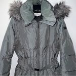 Calvin Klein  Green Faux Fur Hooded Puffer Jacket Medium Photo 3