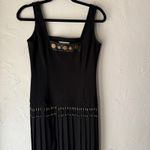 STAL Vintage Black Midi Dress 6 Pleated Skirt Beaded Hem Gold Coin Detail USA Photo 1