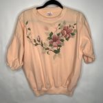 Vintage Peach Painted Flower Popover Top 80s 90s Sz Large Orange Photo 0