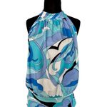Boston Proper  Ocean Abstract Print Banded Bottom Halter Back Mock Neck Top New L Photo 2