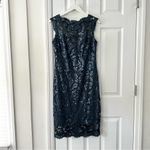 Tadashi Shoji Teal Sequin Illusion Sheath Knee Length Pailette Cocktail Dress 8 Photo 9