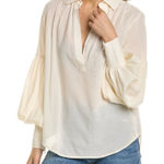 7 For All Mankind Cream White Bubble Sleeve Zip Up Detail Blouse size XS NWT Photo 0