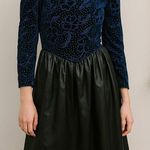 Gunne Sax VTG  Jessica McClintock Blue Velvet Black Taffeta Party Dress‎ Size 8 Photo 0
