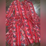 Mikael Aghal Pleated Ruffle Floral cocktail spring Georgette Dress formal 450$ Red Size 12 Photo 6