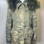 ZARA Trafuluc Women's Green Army Brown Camo Faux Fur Parka Coat Size XS Photo 0