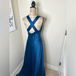 Calvin Klein NTM Dark Ocean Blue/Green Satin Halter Formal Gown with Train Sz 10 Photo 10