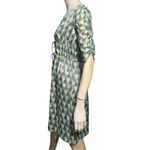 Herion Women’s Size 42 M Brown Blue Green Tear Drop Geo Print Silk Chiffon Dress Size M Photo 3