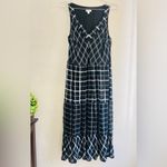 J. Jill Black White Mixed Print Plaid Print Midi Dress Size MED Photo 2