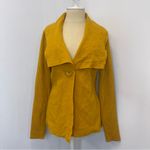 Clothes Small Vintage Boiled Wool Mustard Yellow Long Sleeve Cardigan Sweater Size L Photo 5