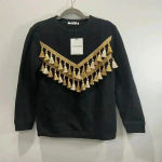 Glamorous  Black Sweatshirt with Gold Fringe Tassels Size Xs Photo 1
