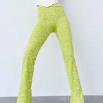 ZARA Flared Jacquard Print Knit Pull On High Rise Pants Lime Green Yellow XS Photo 0