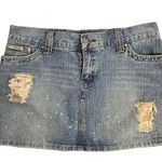 Hydraulic  Worn & Torn Denim Mini Skirt 9/10 Med Wash Pockets Button Zip Photo 0