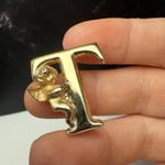 Letter / Initial T With Cherub Angel Brooch Pin Gold Tone Small Photo 3