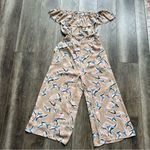 J.O.A. Traveler Beige Floral Print Midi Jumpsuit Size Medium Off the Shoulder Photo 9