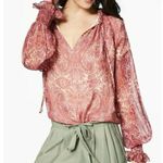 Ramy Brook Luanne Paisley Print Long Sleeve Silk Blouse Cherry Red Women's XS Photo 1