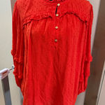 Loft  Coral Bright Orange Swiss Dot Ruffle Detail Long Tiered‎ Sleeve Blouse XL Photo 0