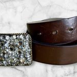 Brown Leather Belt Crystal Rhinestone Buckle Western Formal Glam Photo 3
