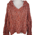 HYFVE  Coral Red Chunky Knit Cropped Sweater Hoodie Size Small Oversized Pullover Photo 0