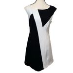 Karen Millen  Colorblock Minimalist Sheath Dress Black White Cap Sleeve Size 8 Photo 1