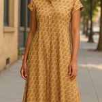 None Women’s Boho Silk Maxi Tunic Dress Gold Tan resort wear Vacation Summer OS Photo 0