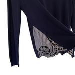 Maison Jules Pullover Sweater Embroidered Hem Detail Navy Blue Size Large Casual Photo 1
