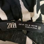 ZARA  Black White Animal Print V-Neck Short Sleeve Peplum Pullover Blouse Top M Photo 2