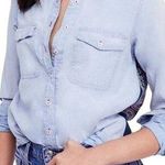 Free People New Embroidered Bandana Bandit Chambray Button Down Shirt Size XS Photo 0