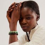 Free People Black Clear Brown Earthy Boho Stretch Stone Bracelet Set of 3 Photo 0