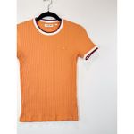 Lacoste Womens Shirt Orange Crew Neck Fantasy Knit Ribbed Slim Fit 34 US Small Photo 5