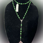 Lucky Brand  Emerald Green Beaded Christ Jesus Long chain Necklace Y-drop 41” Photo 0